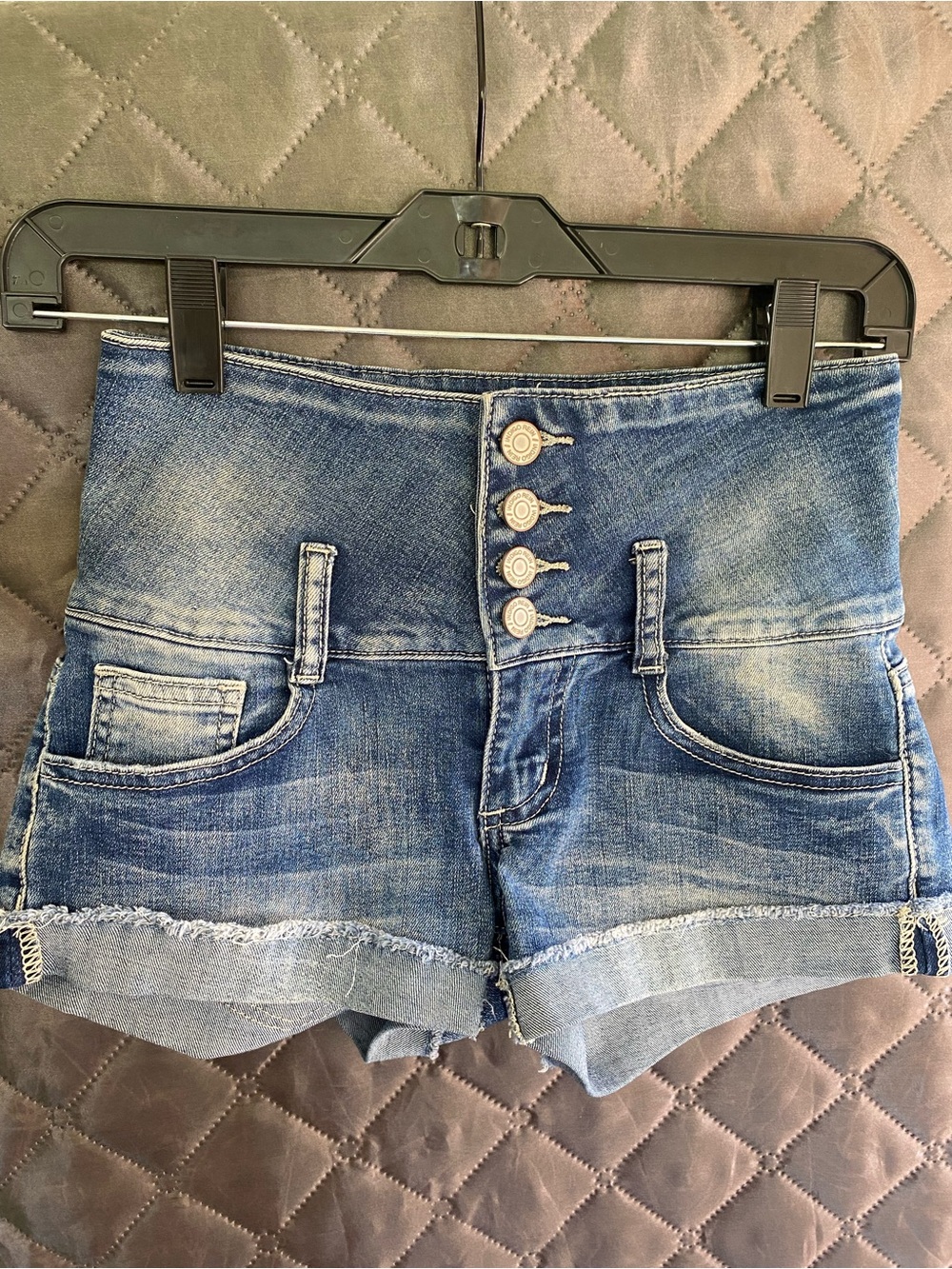 Indigo Rein High-Waist Washed Blue Denim Shorts with Button Fly
